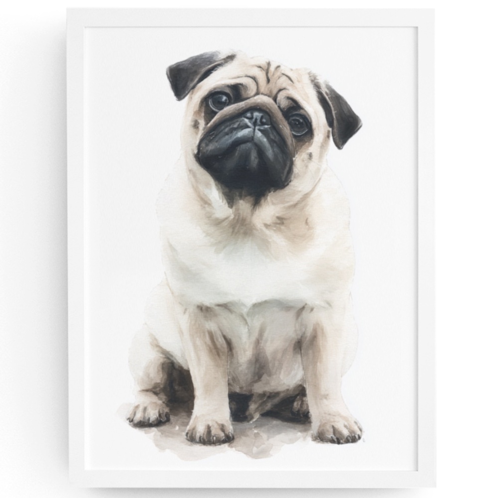 Watercolor Fawn Pug Dog Pet Portrait Wall Art Print Poster Unframed